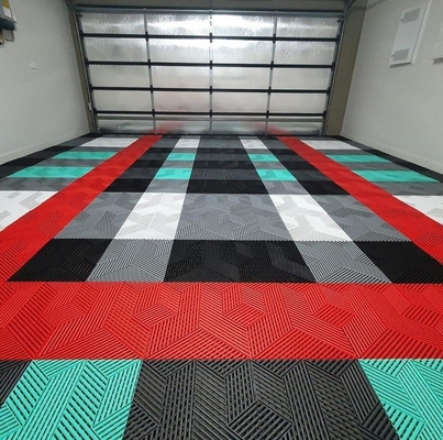 กระเบื้องพื้น Garagetrac 0.7In ดํา Vinyl ติดต่อกัน กระเบื้องพื้นโรงรถ